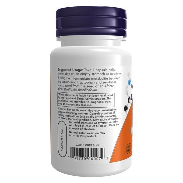 5-HTP (5-гідрокситриптофан), 50 мг, 30 рослинних капсул NOW-06310 фото