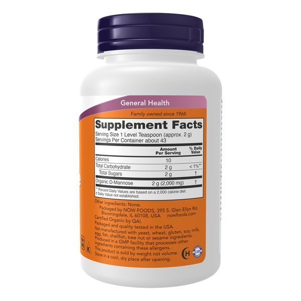 D-Mannose Organic Pure Powder, 85 г NOW-20185 фото